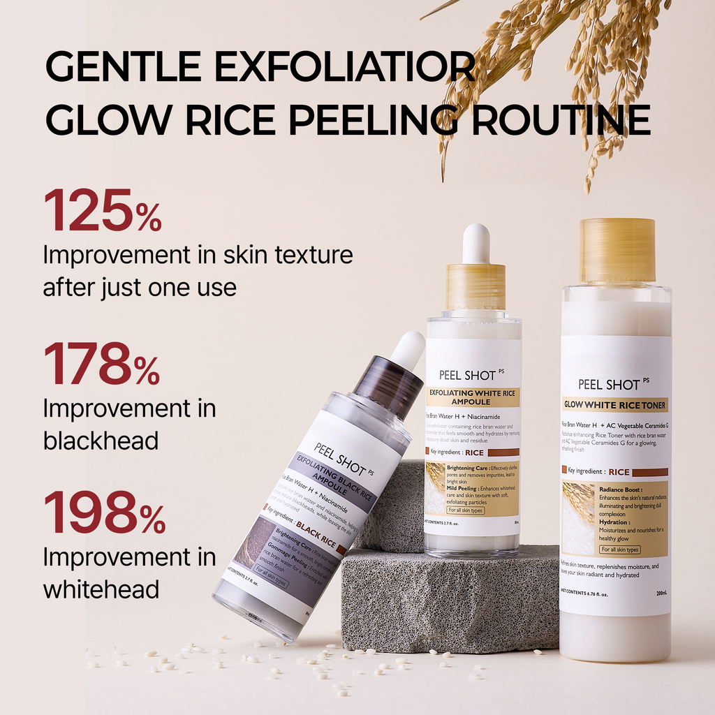 Peel Shot Korean Skincare Set with Niacinamide & Rice Toner for Dull Skin