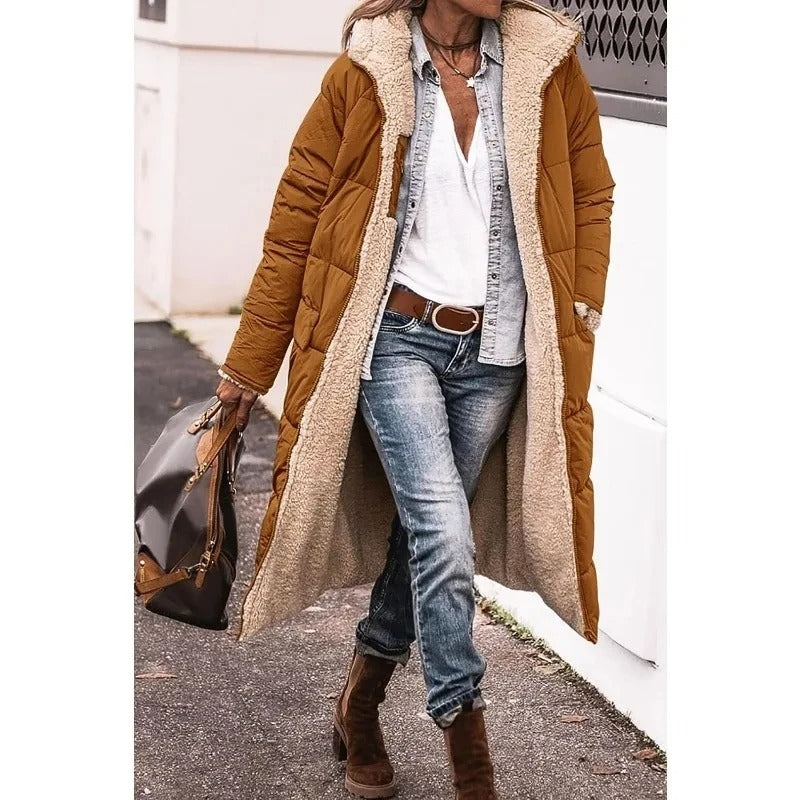 Stylish Women's Longline Puffer Jacket with Sherpa Lining