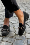 Candice | Black Loafers With Golden Bit