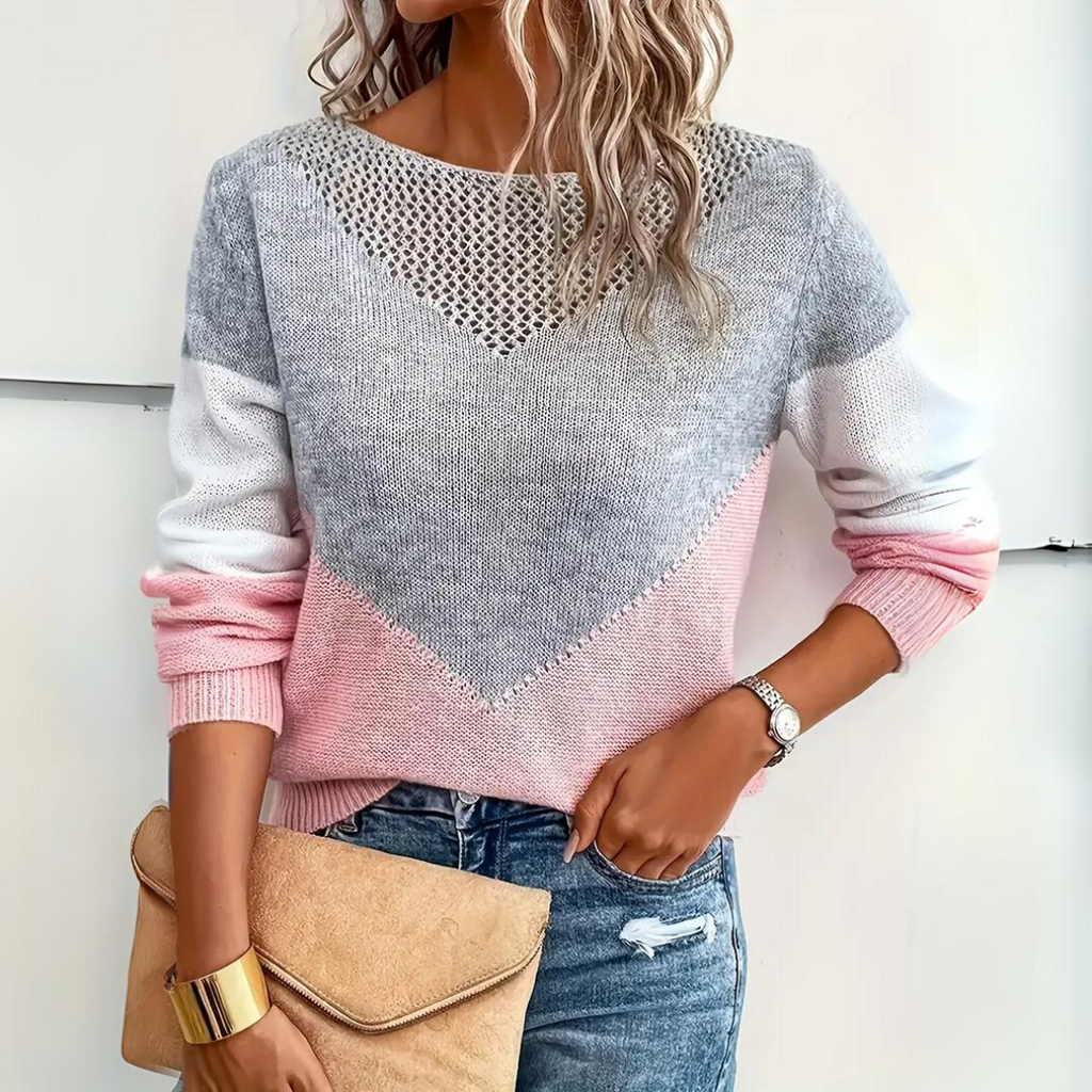 Women's Colourblock Relaxed Jumper with Open-Knit Panel