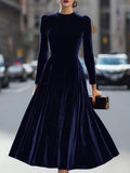 Elissa | Navy Blue Long-Sleeve Midi Dress