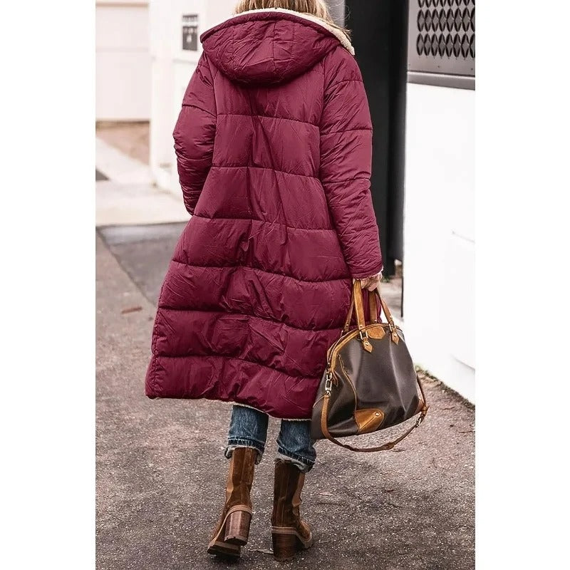 Stylish Women's Longline Puffer Jacket with Sherpa Lining