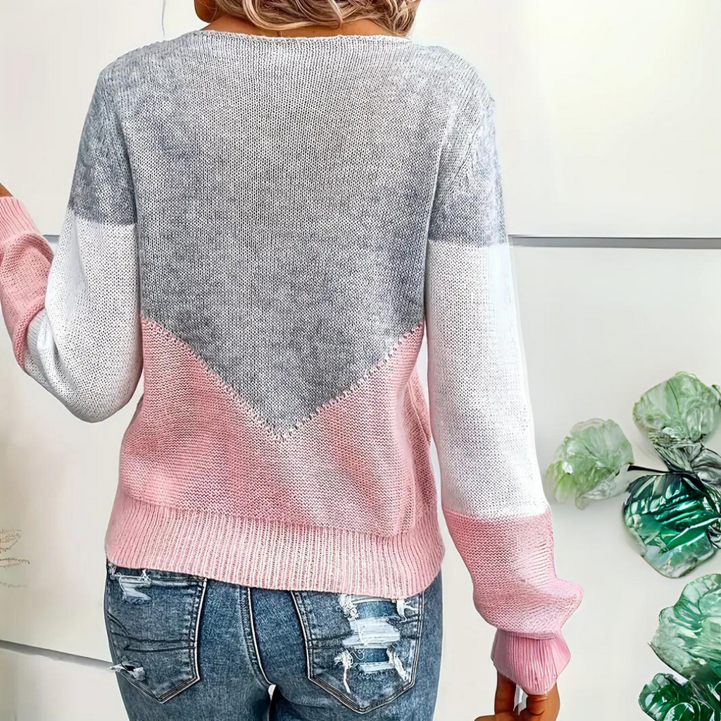 Women's Colourblock Relaxed Jumper with Open-Knit Panel