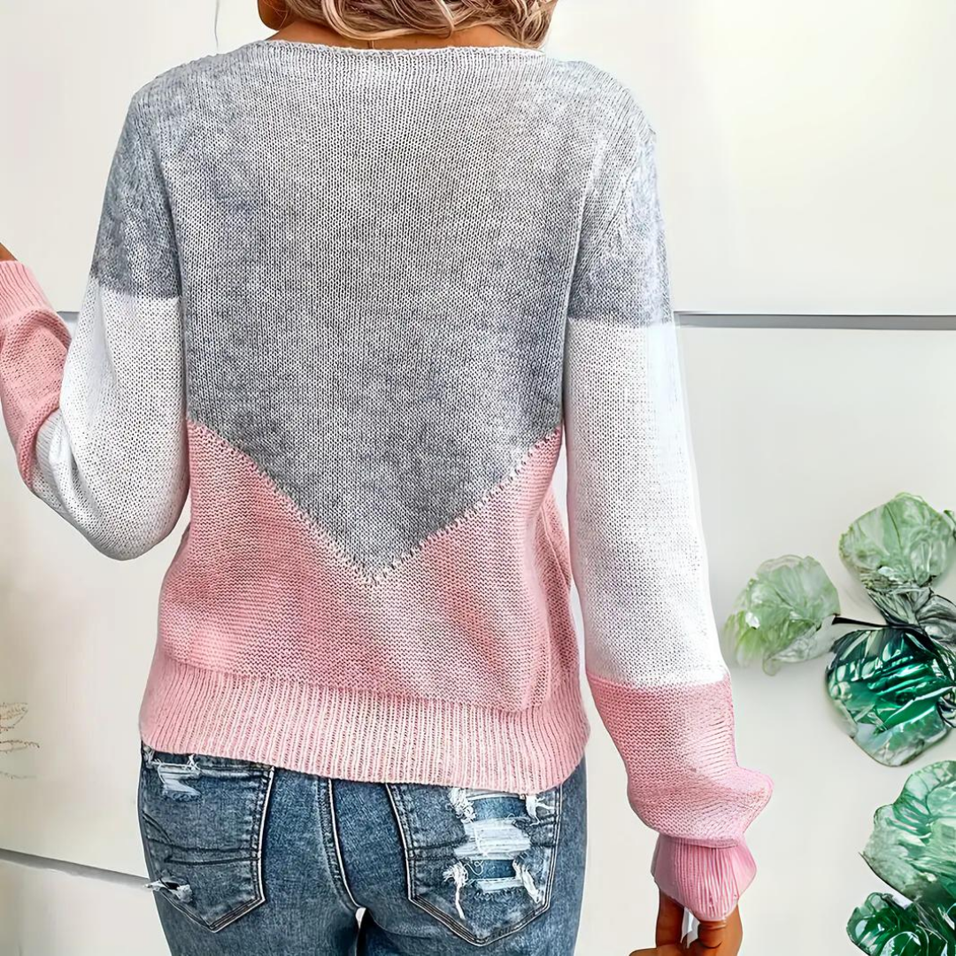 Women's Colourblock Relaxed Jumper with Open-Knit Panel