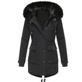 Women's Hooded Parka with Faux Fur Trim and Button Front