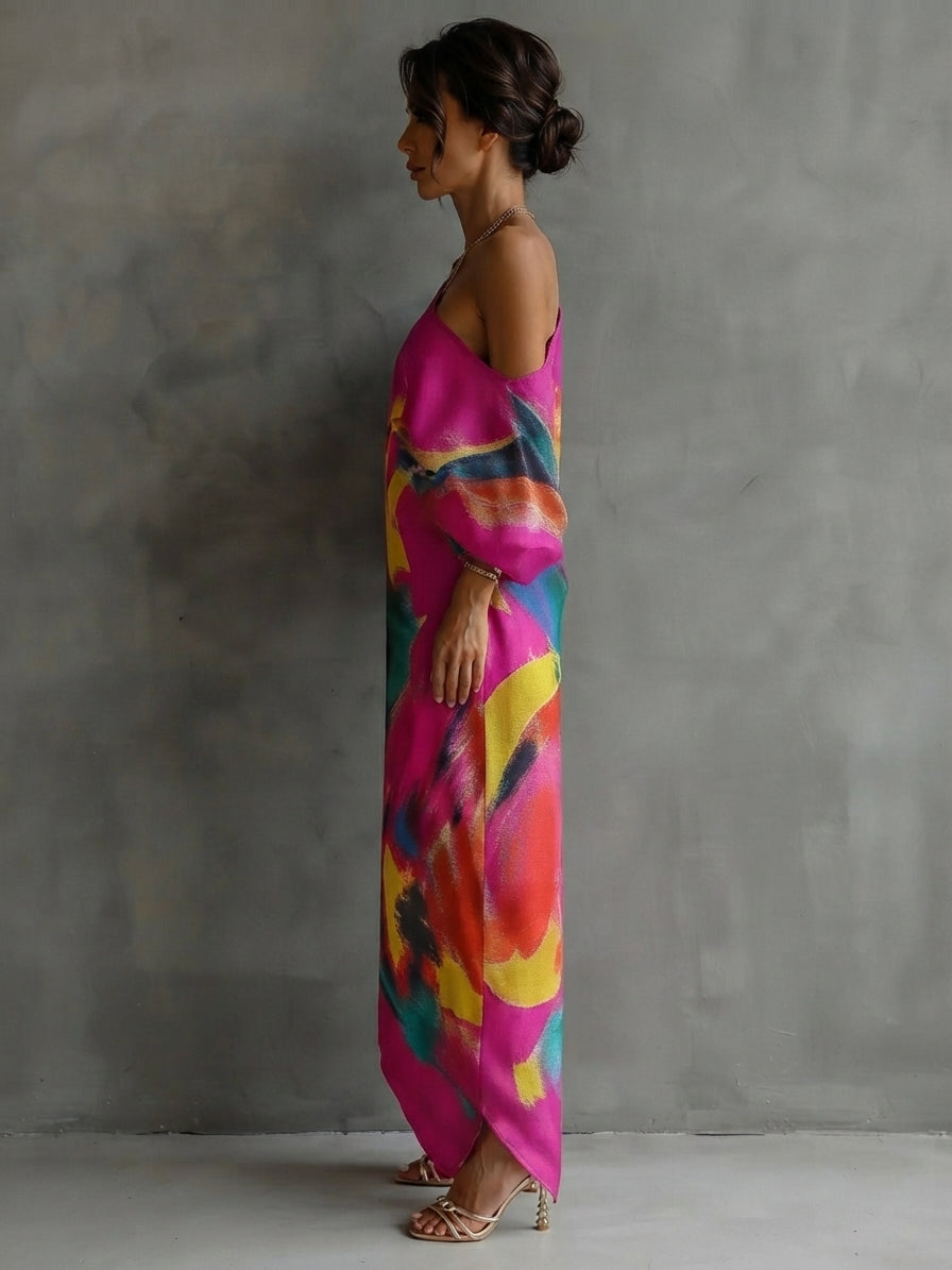 Women's Artistic Print One-shoulder Maxi Dress