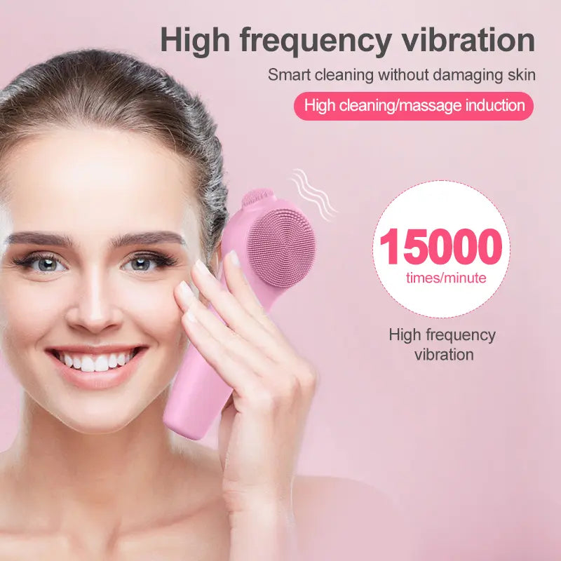 Electric Silicone Facial Cleansing Brush with Sonic Vibration, LED