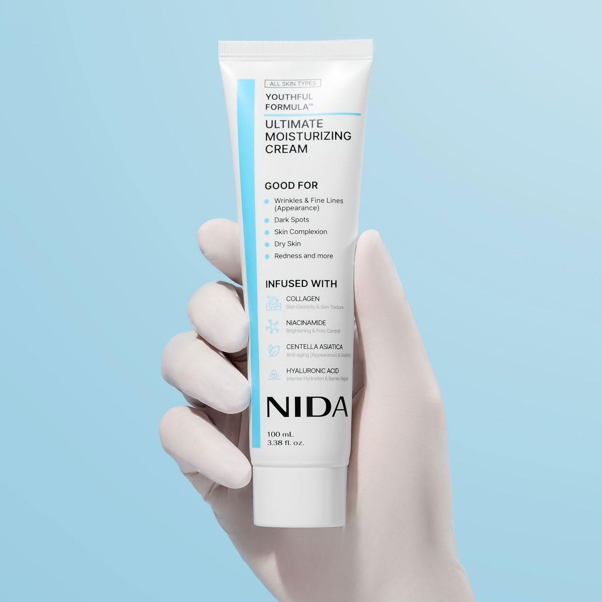 NIDA Youthful Formula Dry Skin Moisturizer with Hyaluronic Acid, Niacinamide & Collagen