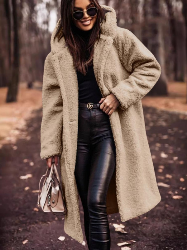 Women's Longline Teddy Coat with Notch Collar