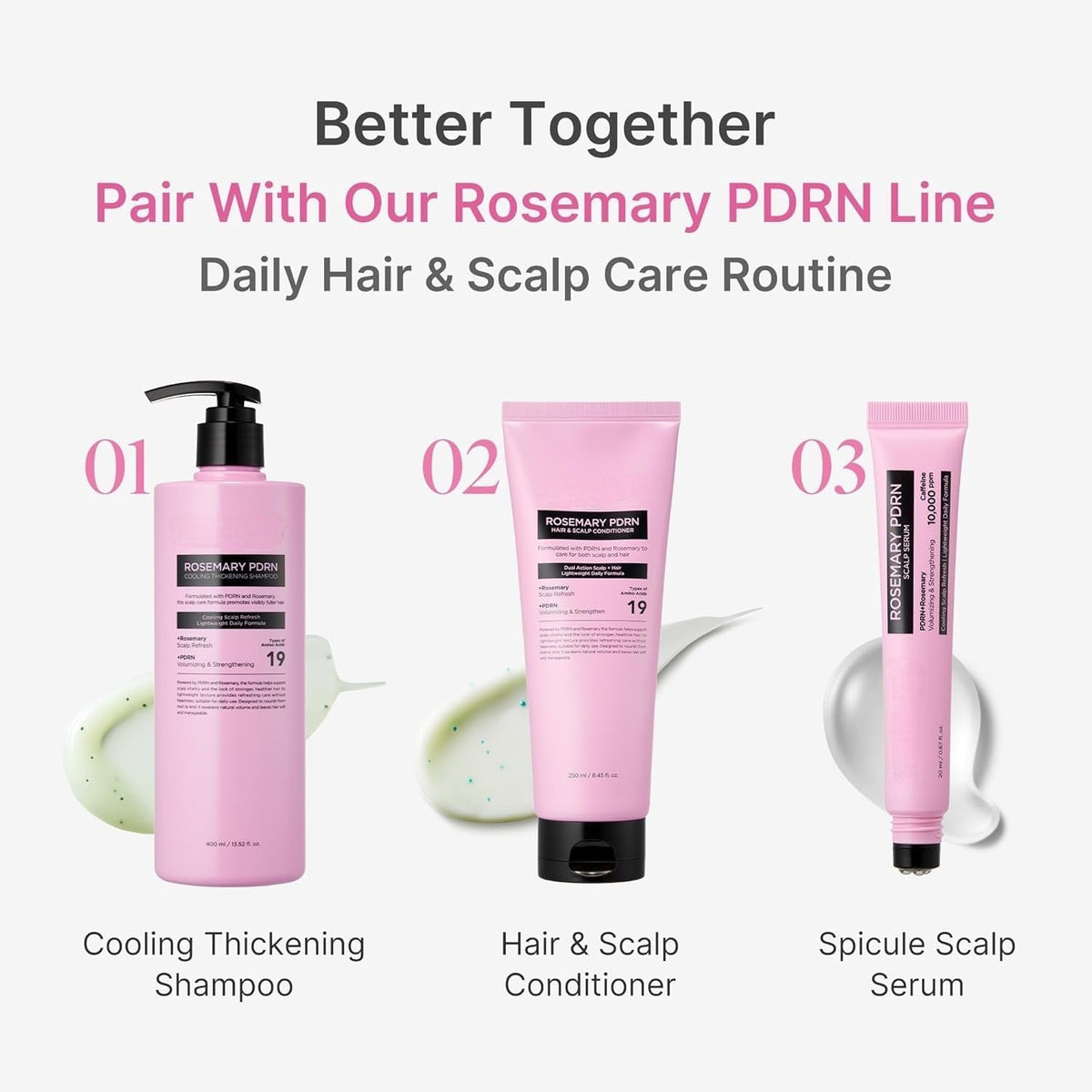 Rosemary PDRN Hair and Scalp Care Set with Thickening Shampoo, Conditioner and PDRN Stick