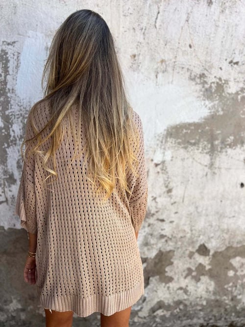 Women's Knit V-Neck Top with Open-Work Pattern