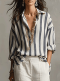 Madeline | Women's Striped Button Front Long Sleeve Blouse