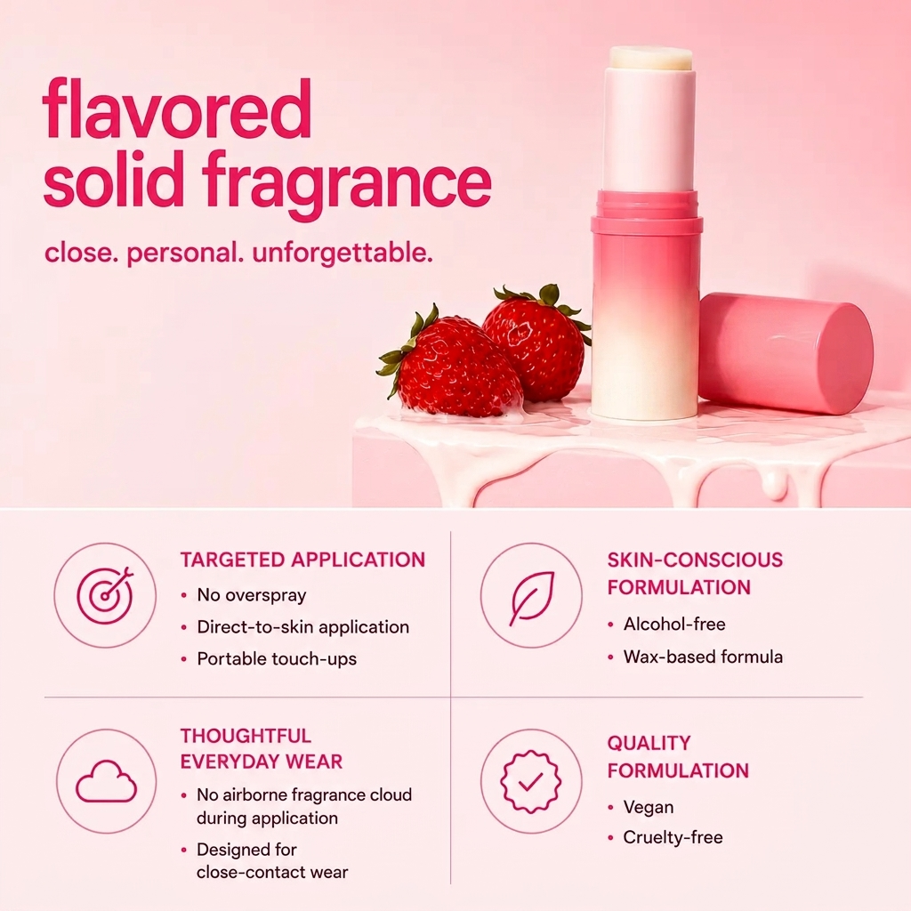 Strawberries and Cream Flavored Solid Fragrance Roll-On