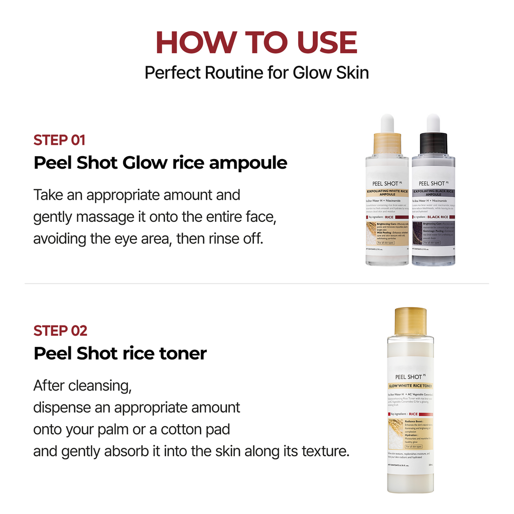 Peel Shot Korean Skincare Set with Niacinamide & Rice Toner for Dull Skin