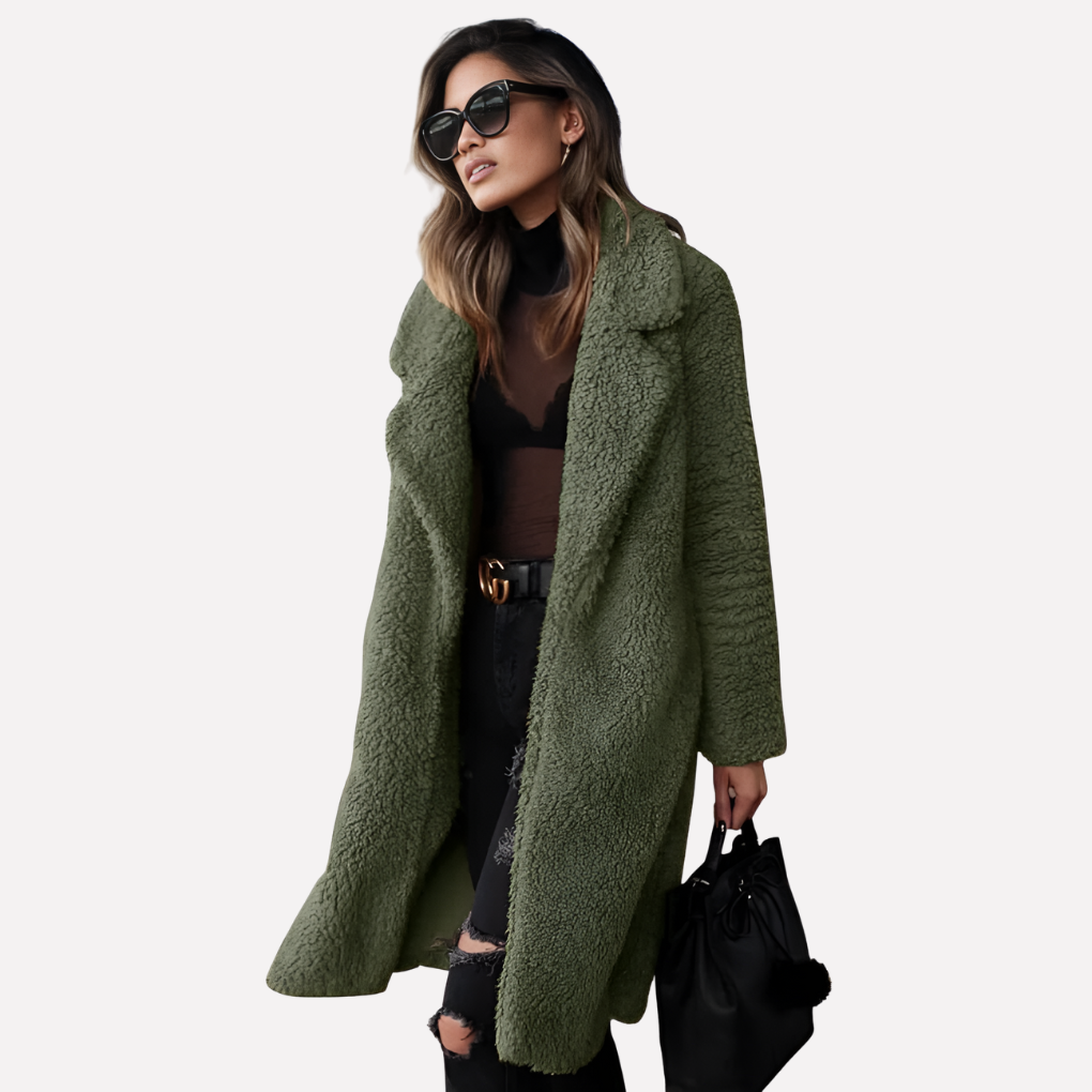 Women's Longline Teddy Coat with Notch Collar