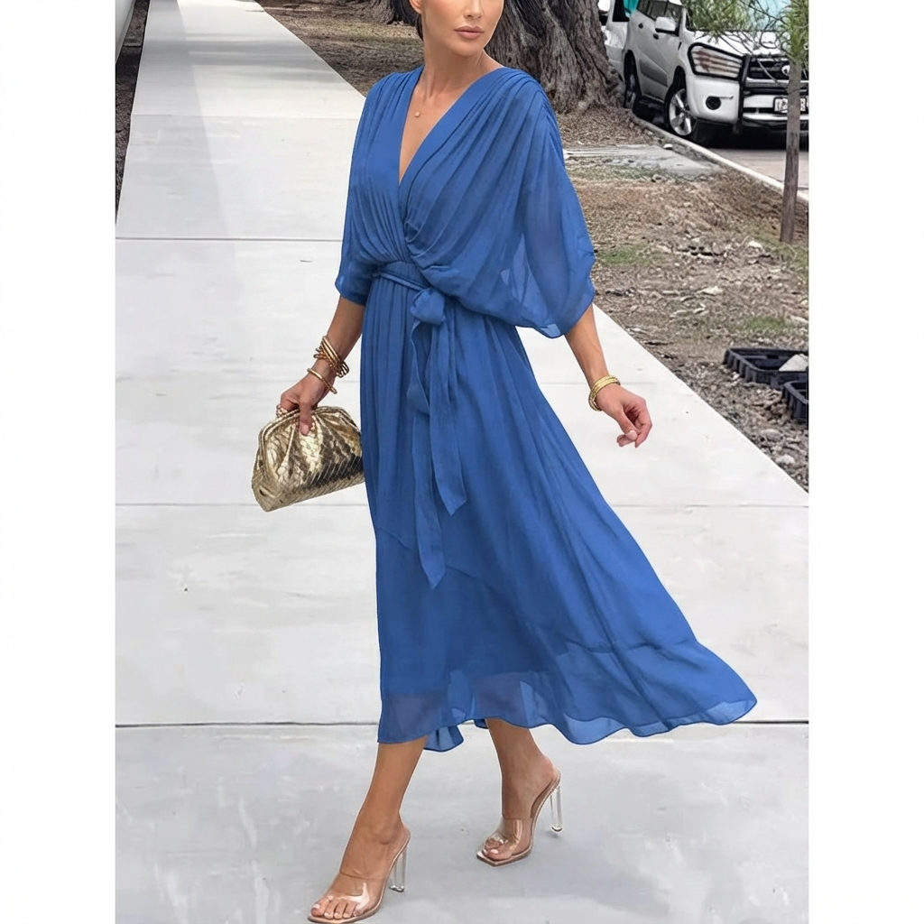 Monica | Wrap V-Neck Midi Wedding Guest Gowns