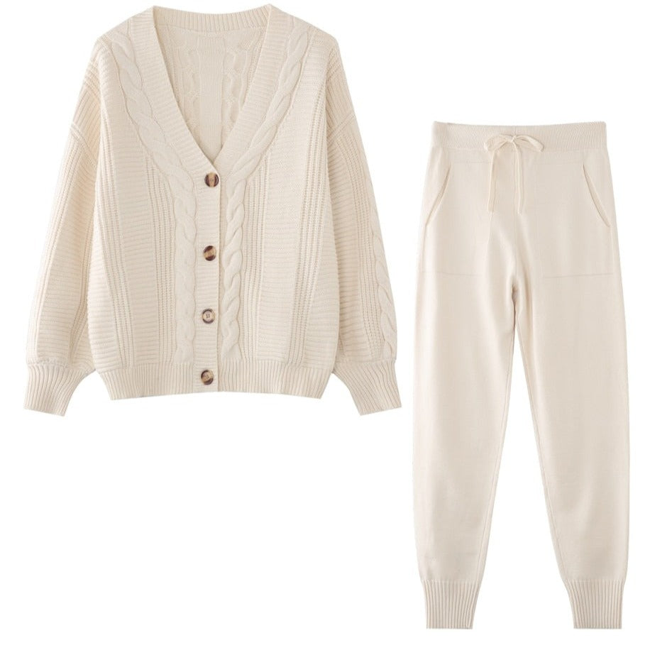 Women's Cable Knit Cardigan and Jogger Set