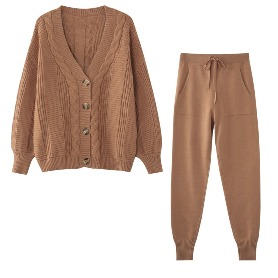 Women's Cable Knit Cardigan and Jogger Set