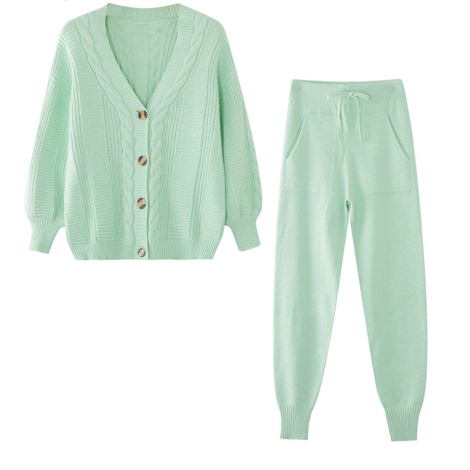 Women's Cable Knit Cardigan and Jogger Set