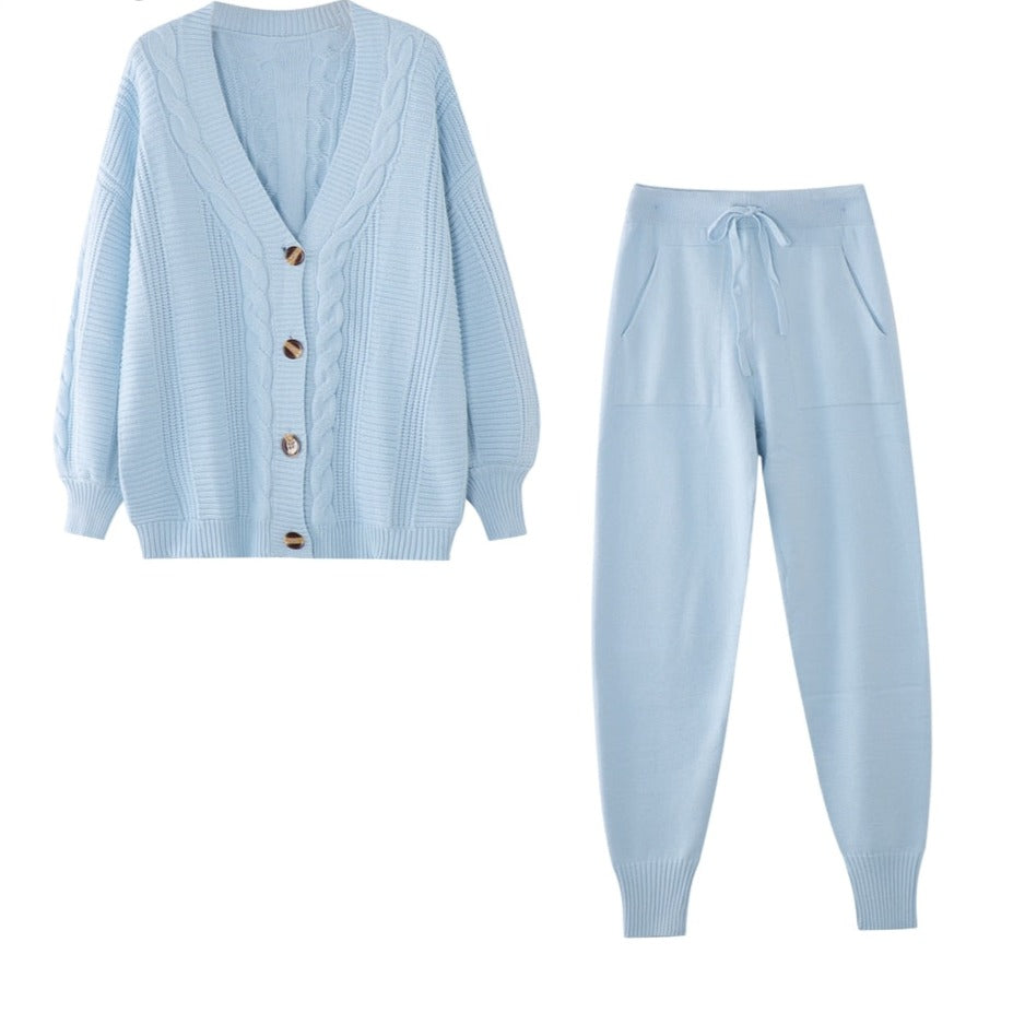 Women's Cable Knit Cardigan and Jogger Set