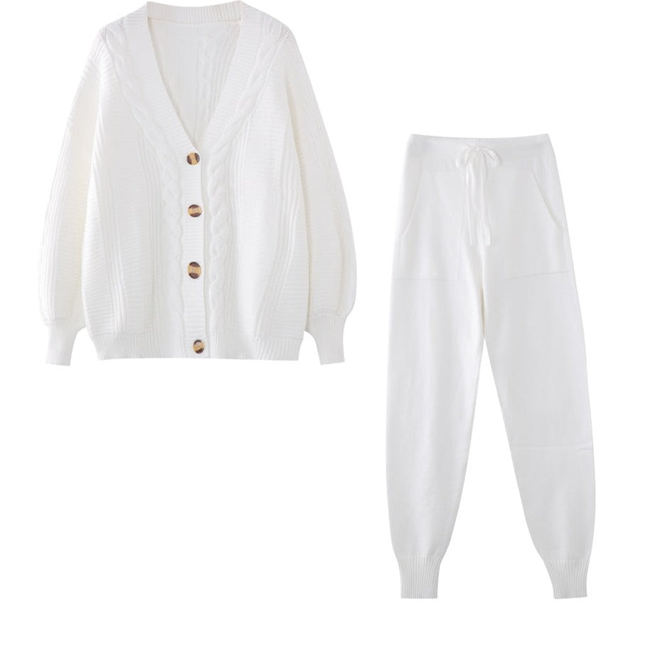 Women's Cable Knit Cardigan and Jogger Set