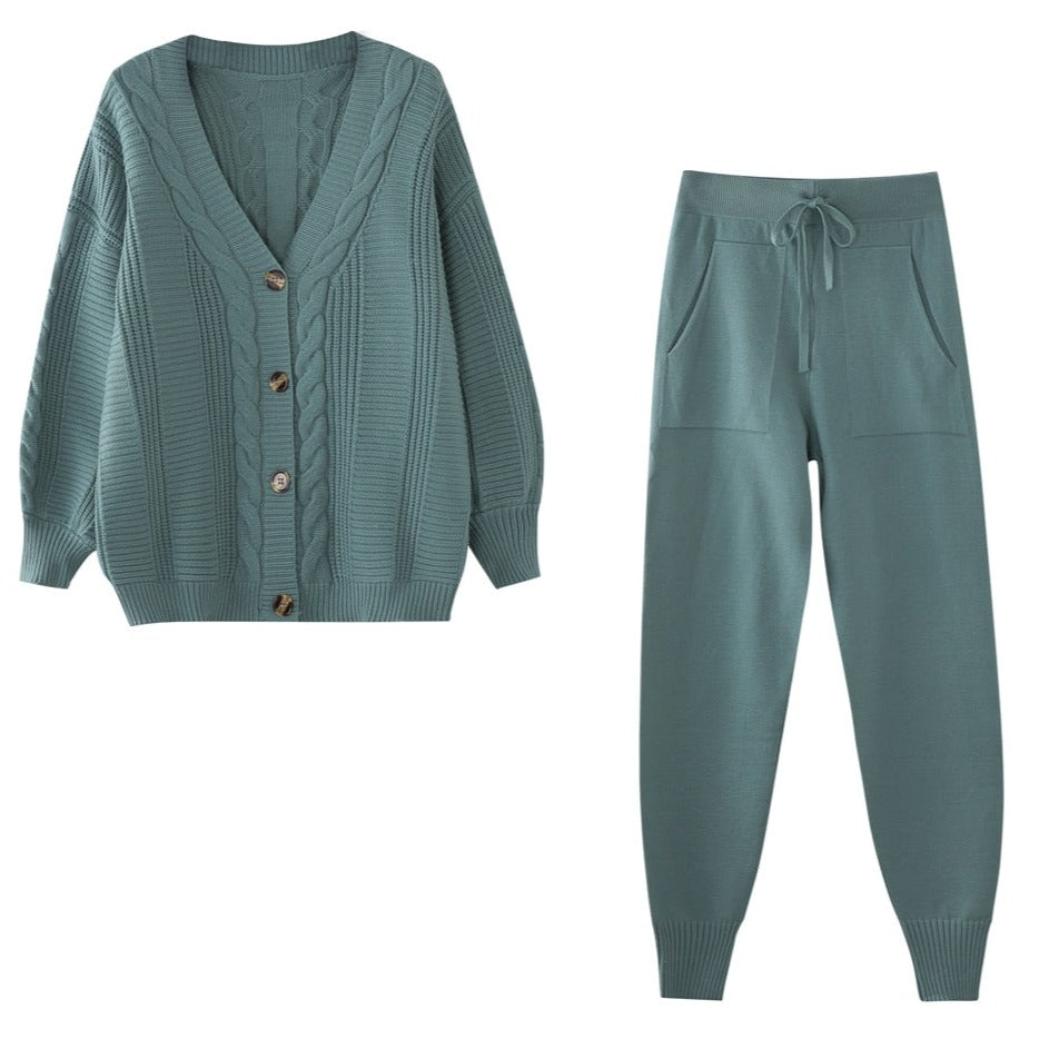 Women's Cable Knit Cardigan and Jogger Set