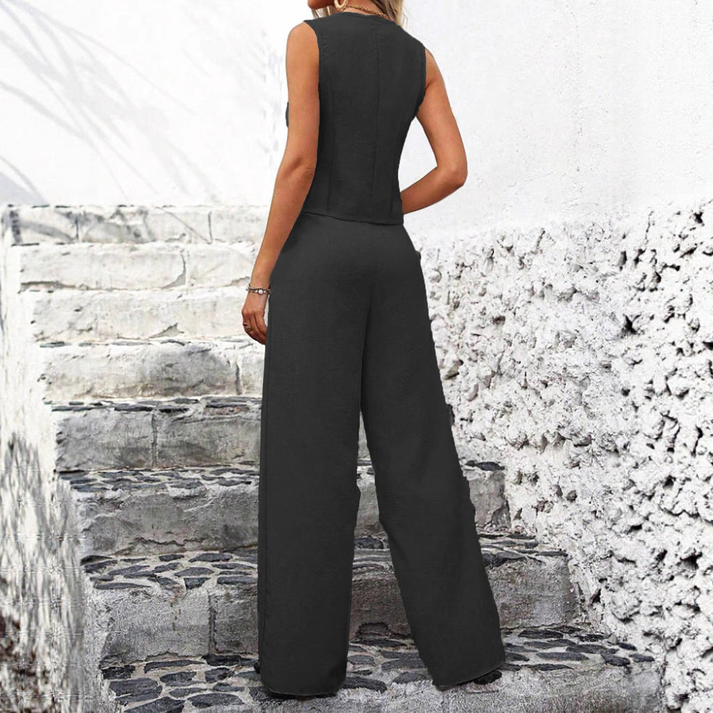 Women's Tailored Vest Wide-Leg Trouser Suit Set Sleeveless