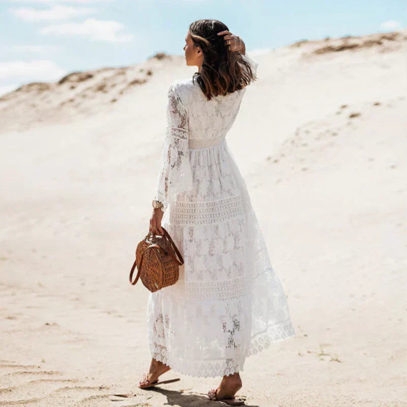 Elegant Boho Maxi Dress with Long Sleeves