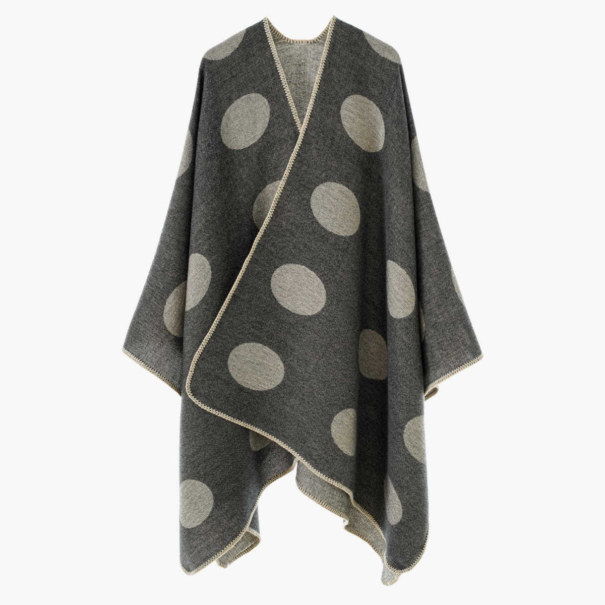 Women's Polka Dot Cape Poncho with Contrast Edge Detail