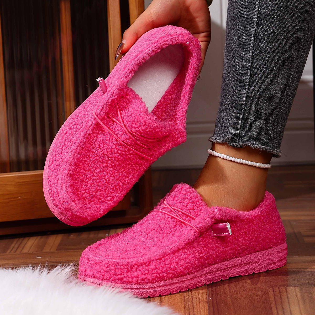 Women's Teddy Fleece Slippers Padded Slip-On with Non-Slip Sole
