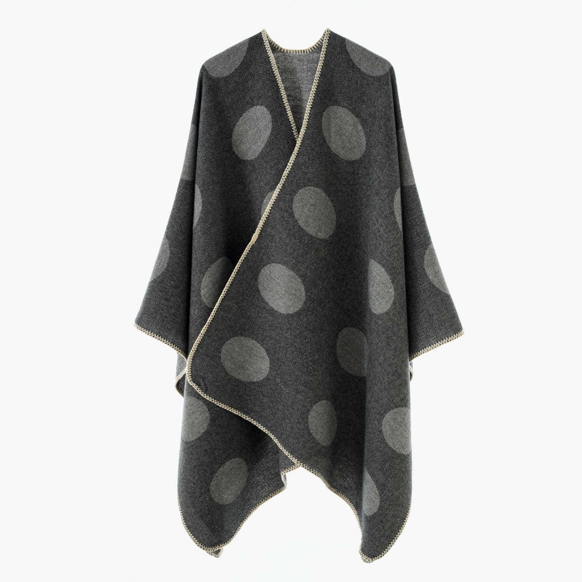 Women's Polka Dot Cape Poncho with Contrast Edge Detail