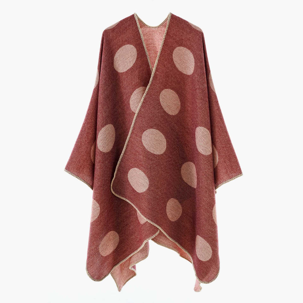 Women's Polka Dot Cape Poncho with Contrast Edge Detail