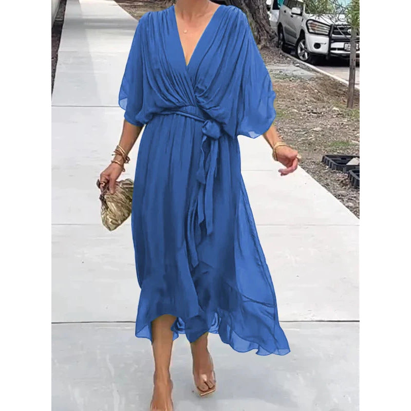 Monica | Wrap V-Neck Midi Wedding Guest Gowns