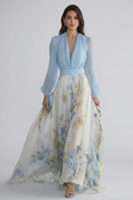 Women’s Maxi Dress with V-Neckline and Sheer Sleeves