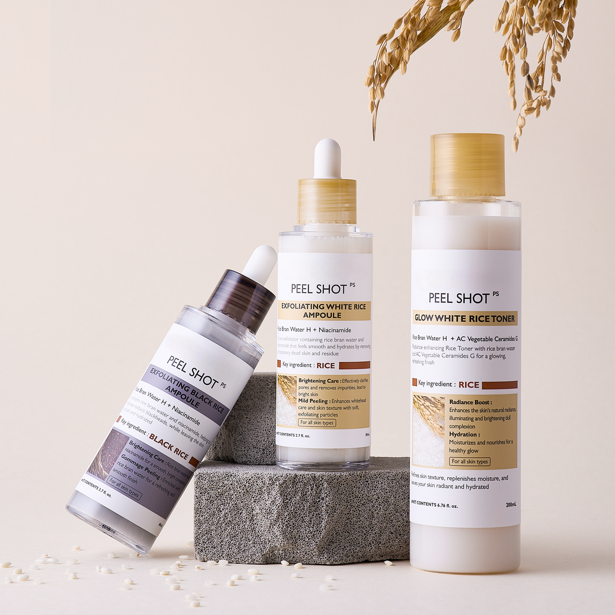 Peel Shot Korean Skincare Set with Niacinamide & Rice Toner for Dull Skin