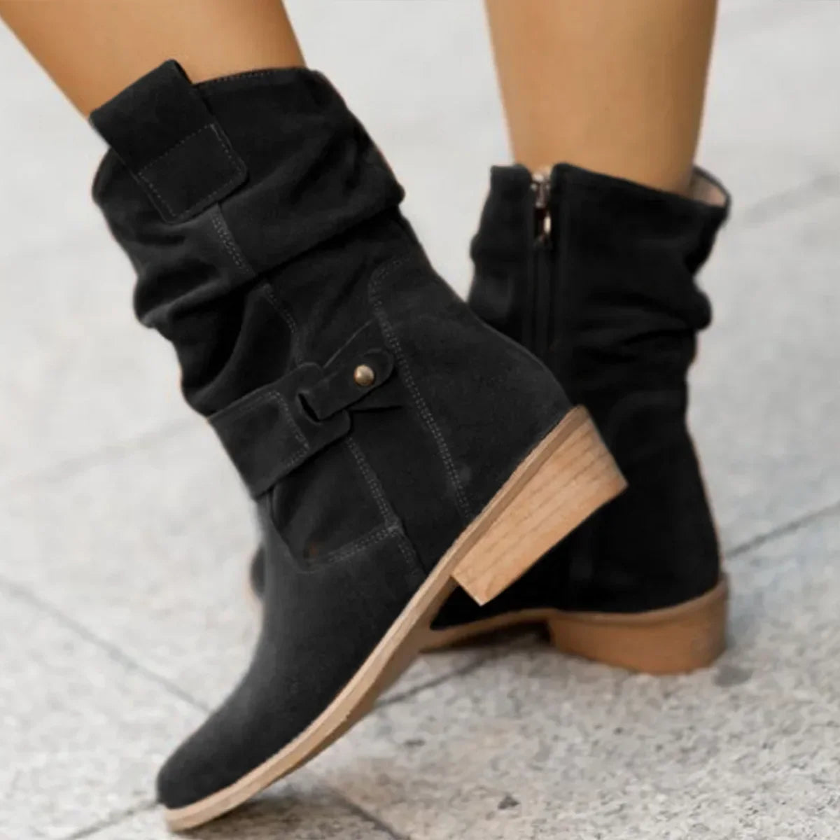 Women's Slouch Mid-Calf Boots with Low Block Heel
