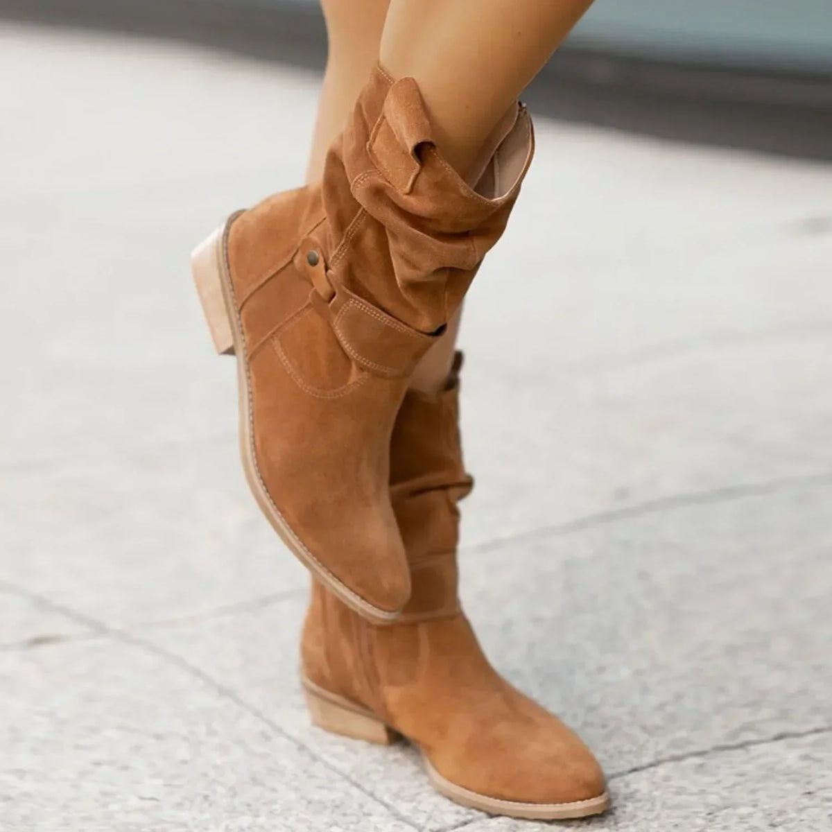Women's Slouch Mid-Calf Boots with Low Block Heel