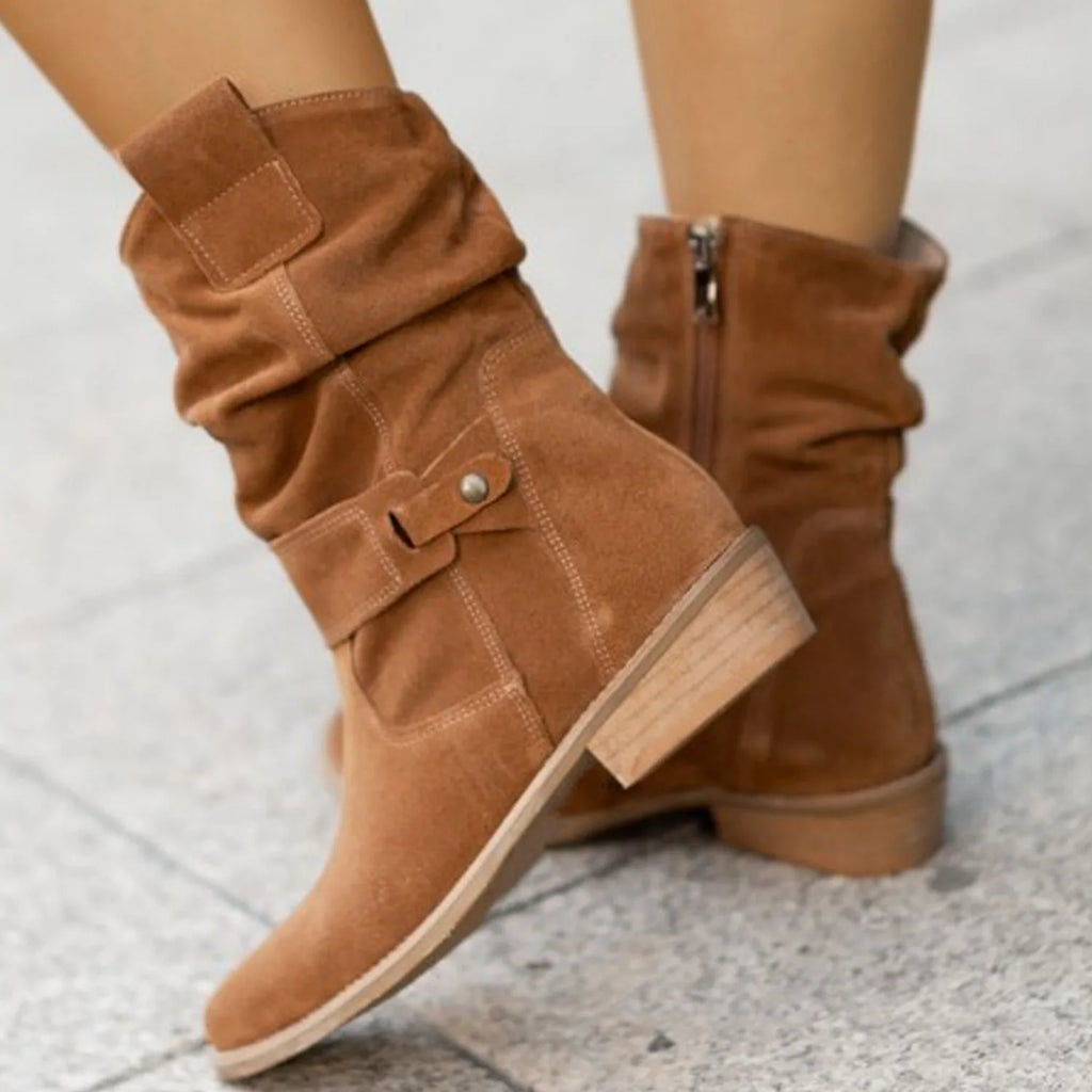 Women's Slouch Mid-Calf Boots with Low Block Heel