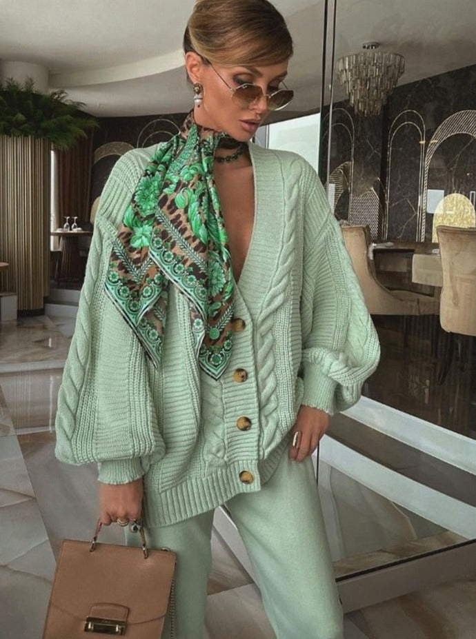 Women's Cable Knit Cardigan and Jogger Set