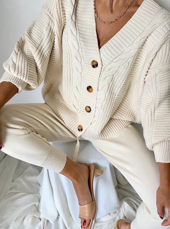 Women's Cable Knit Cardigan and Jogger Set