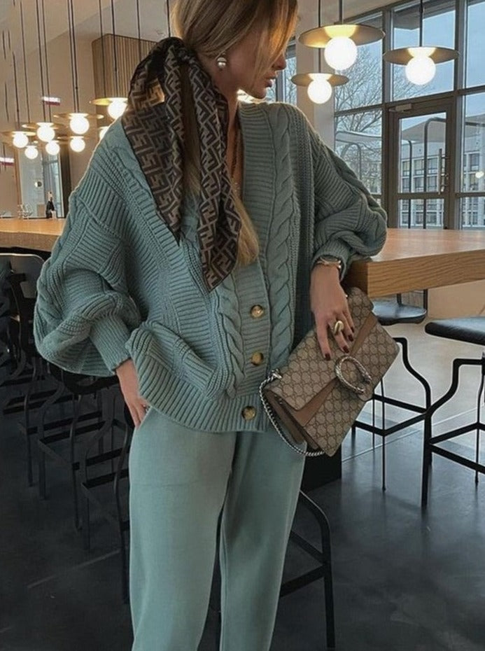 Women's Cable Knit Cardigan and Jogger Set