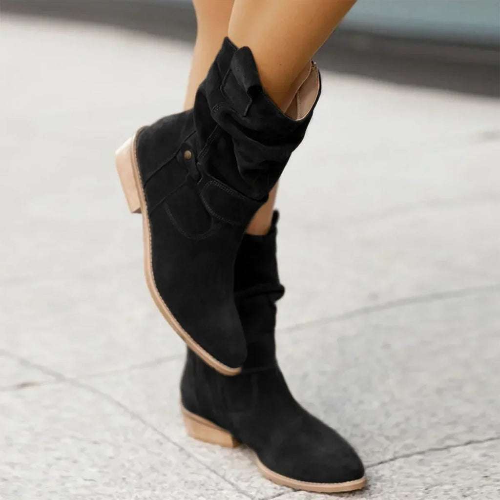 Women's Slouch Mid-Calf Boots with Low Block Heel