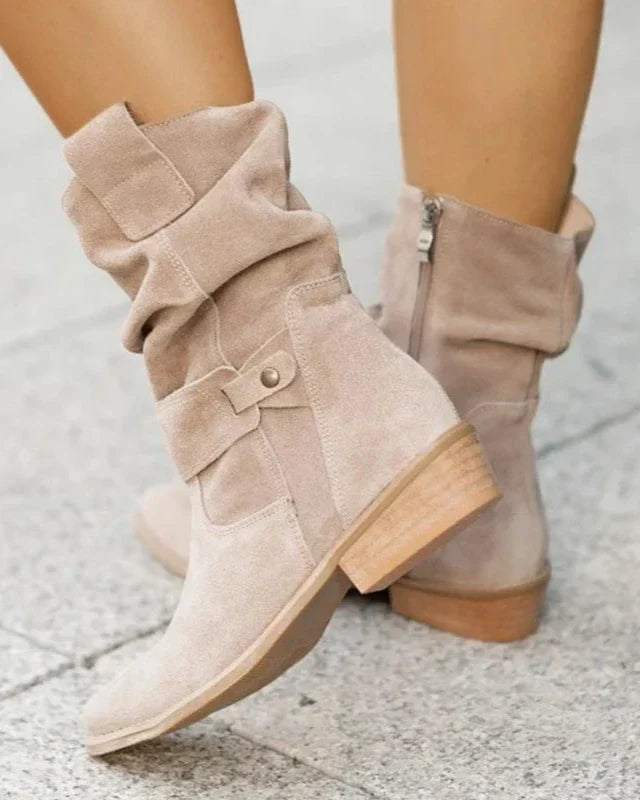 Women's Slouch Mid-Calf Boots with Low Block Heel