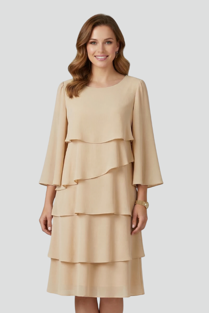Women’s Layered Dress with Long Sleeves and Tiered Skirt