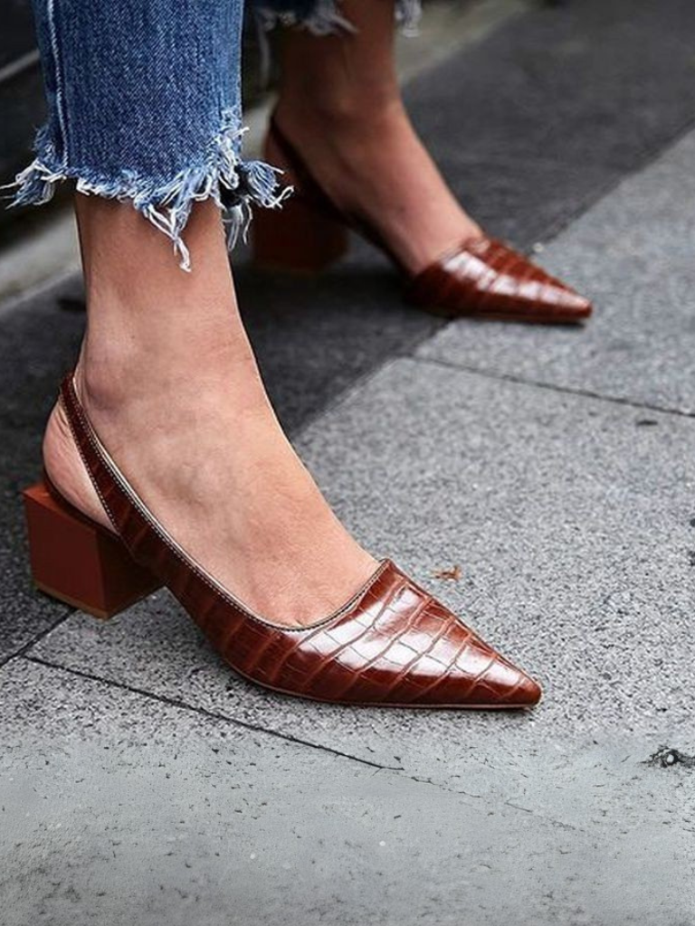 MAE CROC-EFFECT SLINGBACK HEELS