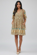 Women’s Short Sleeve Dress with V-Neck and Button Front