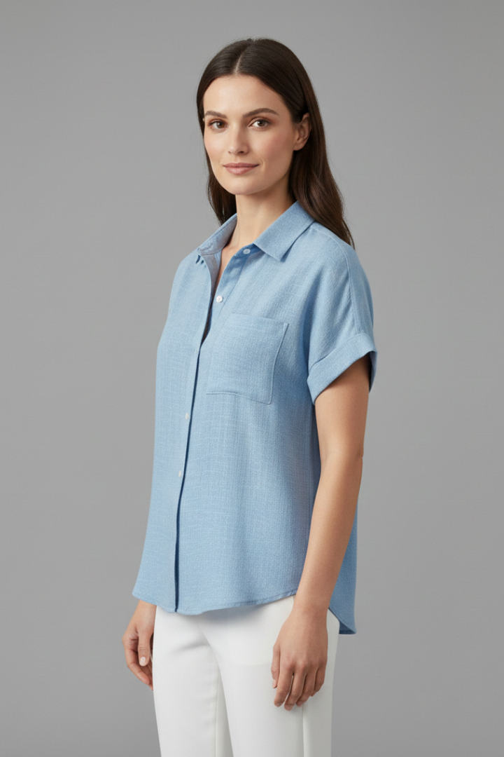 Women’s Blouse with Collar and Short Sleeves