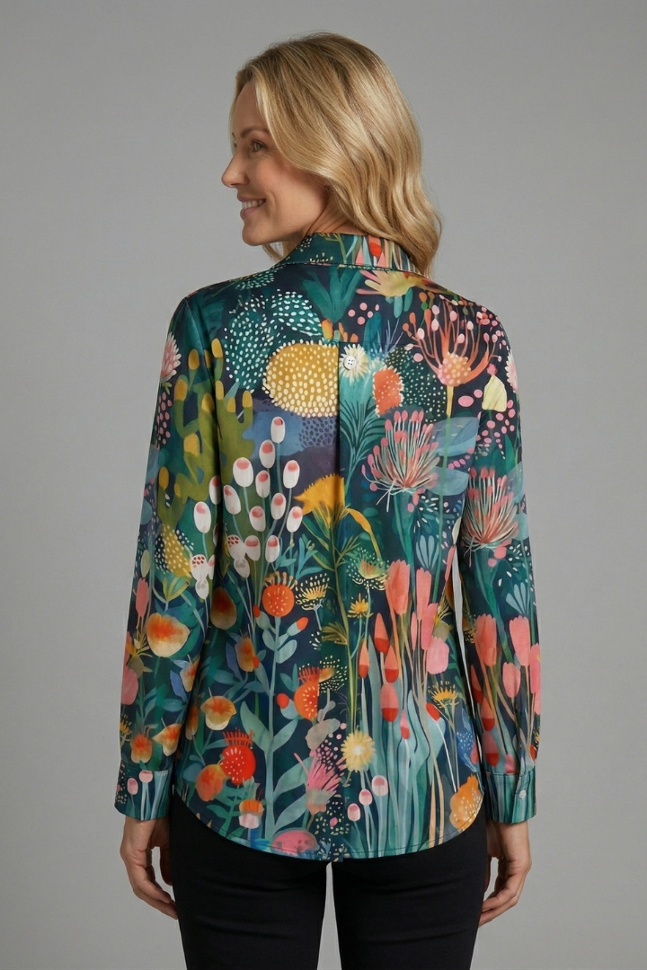 Women’s Blouse with Patterned Surface and Button Closure