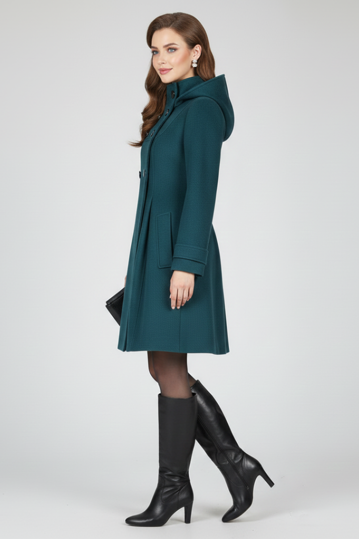 Women’s Coat with Hood and Double Button Front