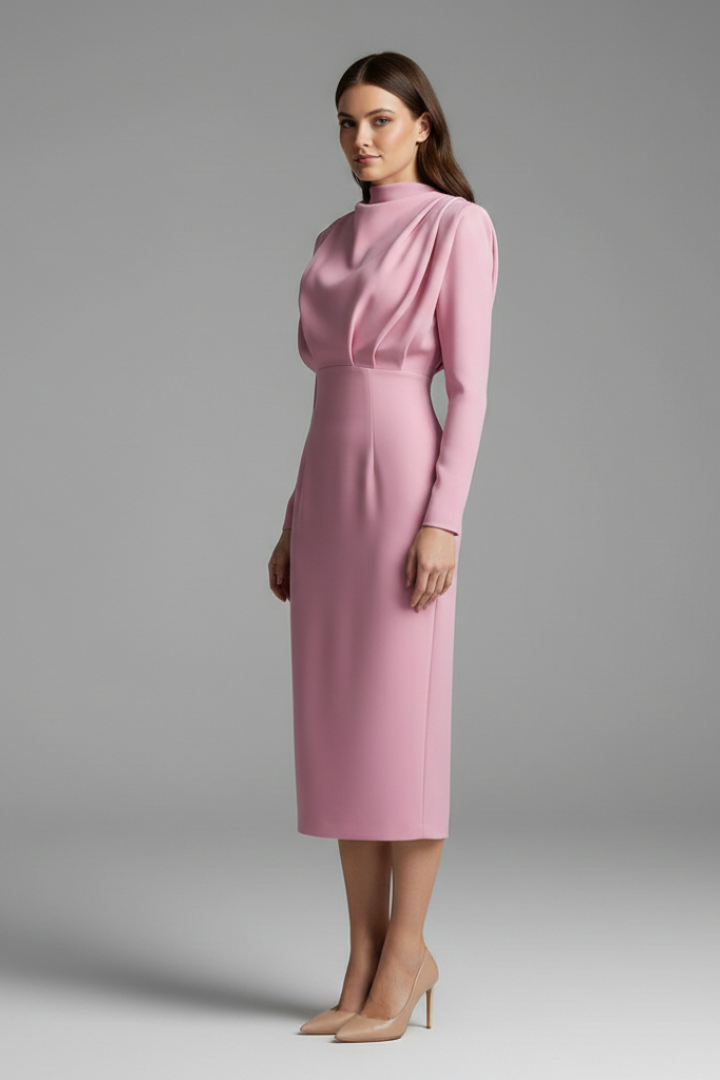 Women’s Dress with High Neckline and Long Sleeves